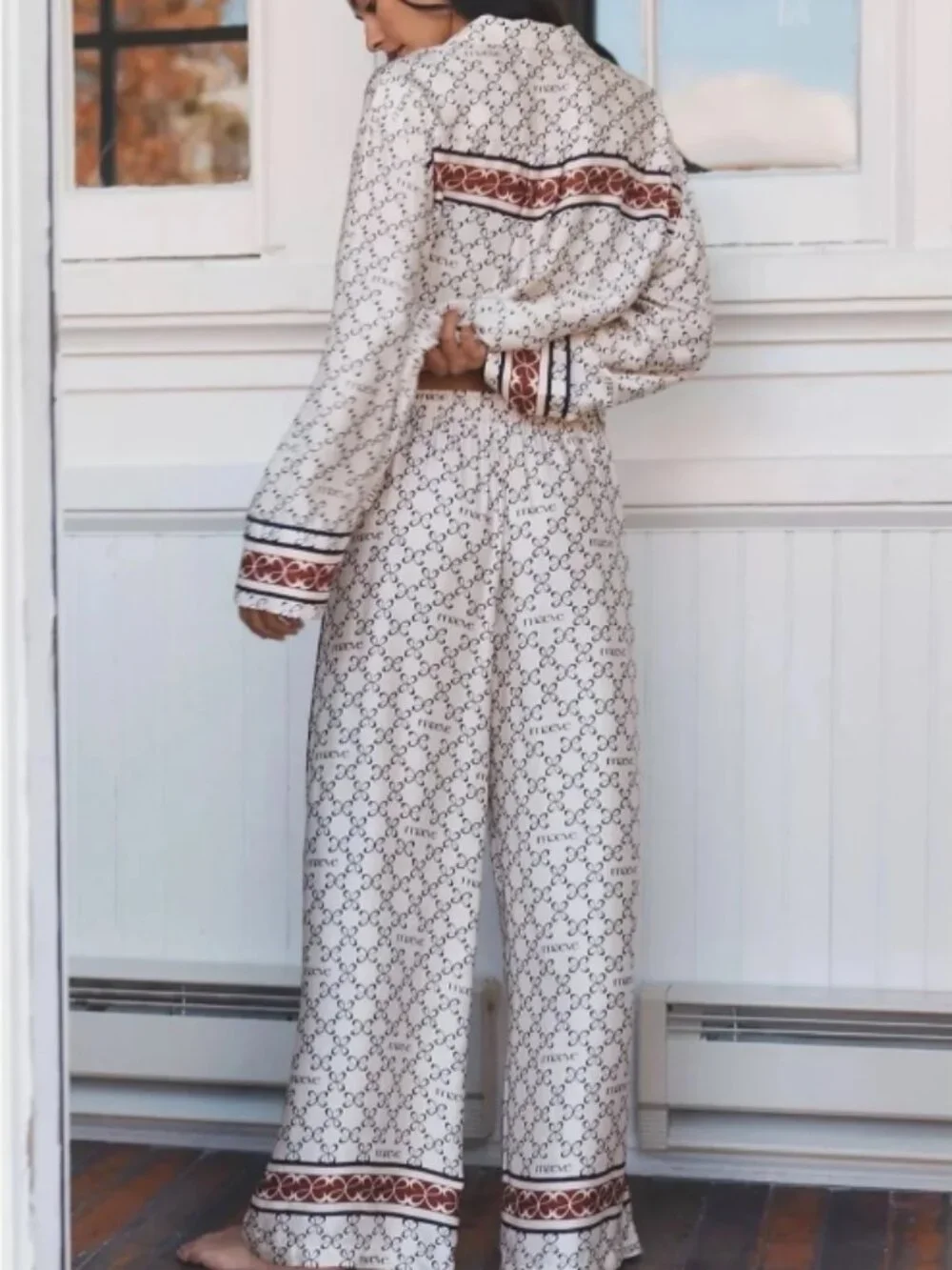 NWT Anthropologie Maeve Ivory Silken Pajama Top Wide Leg Pants SET